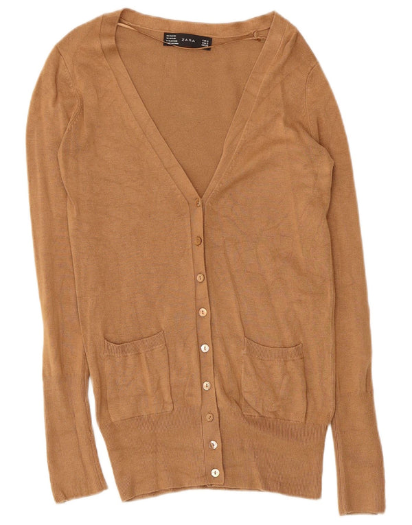 Zara Damen-Cardigan-Pullover UK 10 Small Beige Rayon