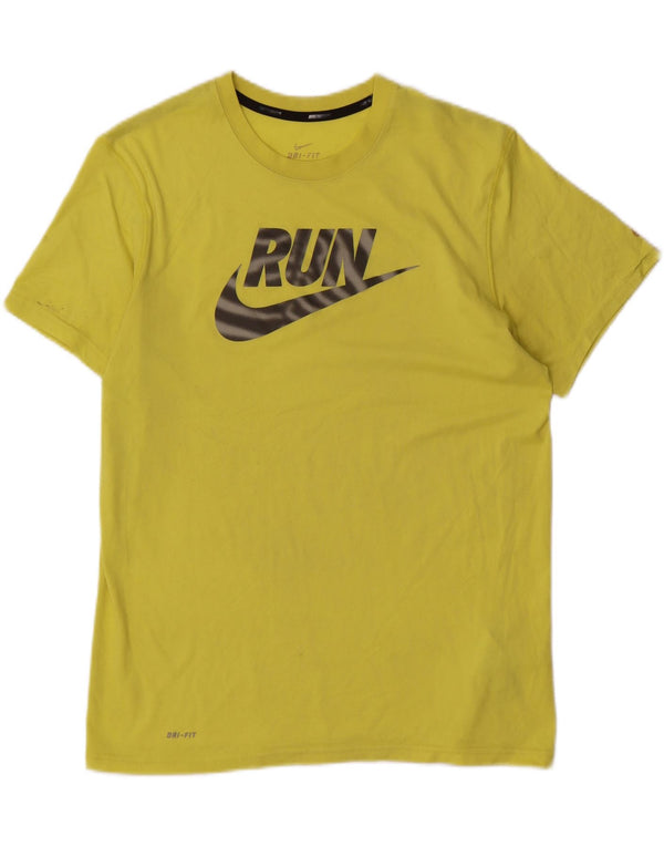 Nike Herre Dri Fit Grafisk T-Shirt Top Medium Gul Polyester