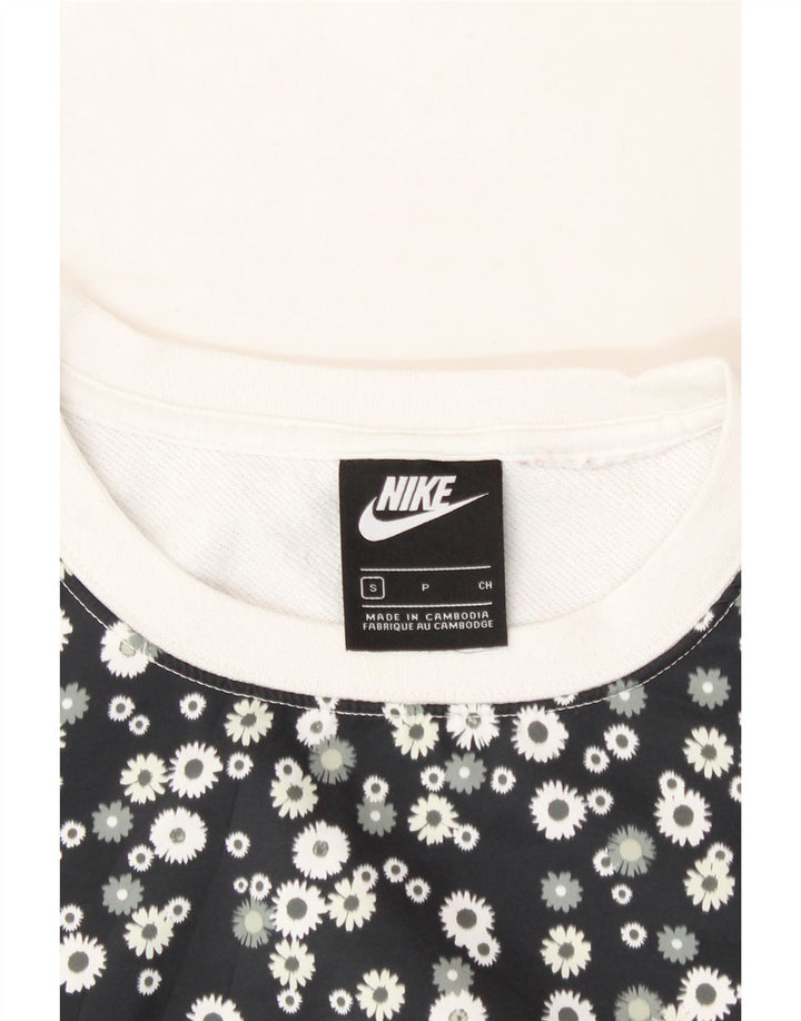 NIKE Womens Crop Oversized Sweatshirt Jumper UK 10 Small White Floral Vintage Nike and Second-Hand Nike from Messina Hembry 