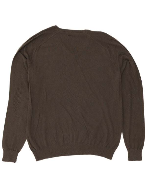 Guess Mens V-Neck Jumper Sweater XL Khaki Cotton