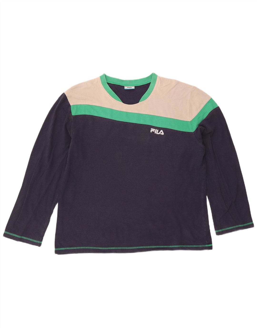 Fila Mens Top Long Sleeve XL Navy Blue Colourblock Cotton