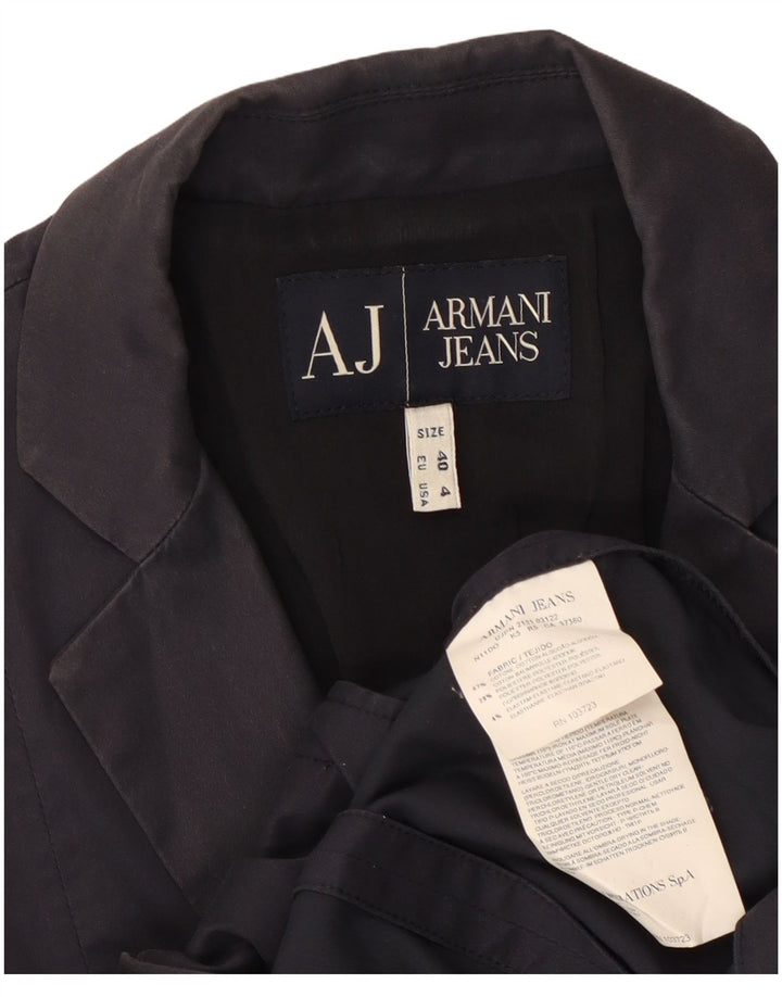 ARMANI Womens Crop 2 Button Blazer Jacket US 4 Small Navy Blue Cotton