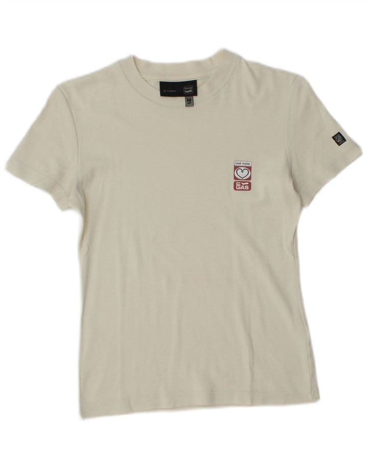 Gas Womens T-Shirt Top UK 12 Medium White Cotton