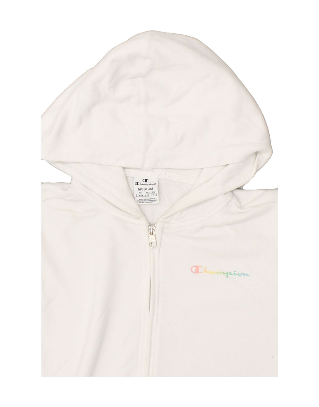 CHAMPION Womens Graphic Zip Hoodie Sweater UK 14 Medium White | Vintage Champion | Thrift | Second-Hand Champion | Used Clothing | Messina Hembry 