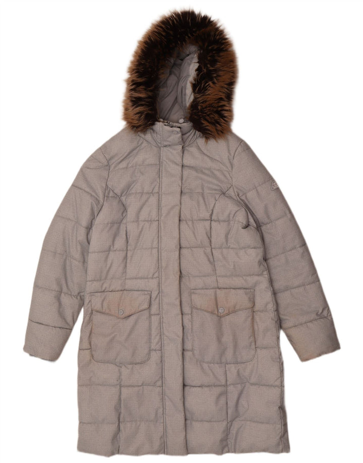 Barbour Womens Hooded Padded Coat UK 16 Large Grey Polyester
