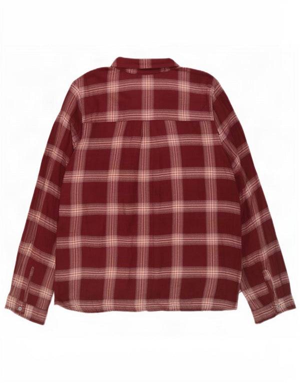 Hollister Blusa de manga larga para mujer UK 10 Small Borgoña Check Viscosa