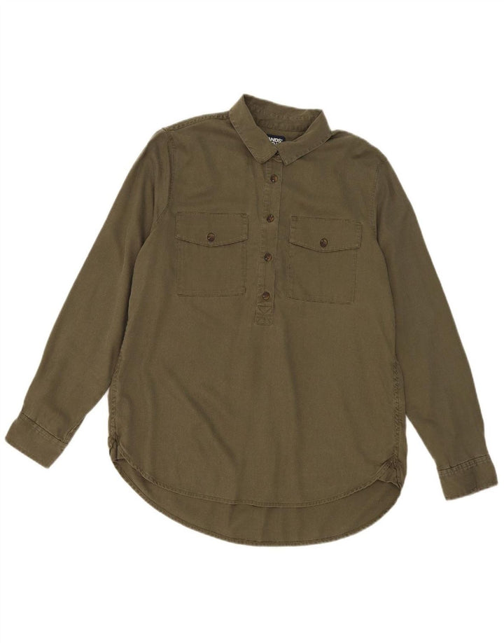 LANDS END Womens Pullover Shirt UK 14 Medium Khaki Lyocell