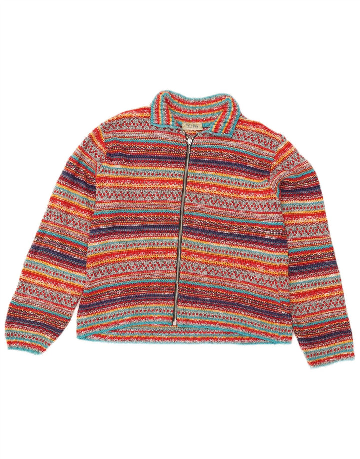 Wit Boy Womens Crop Cardigan Sweater UK 12 Medium Multicolored Striped