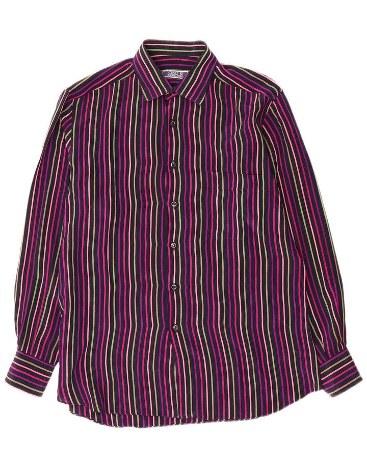 VINTAGE Mens Shirt Size 39 15 1/2 Medium Multicoloured Striped Silk