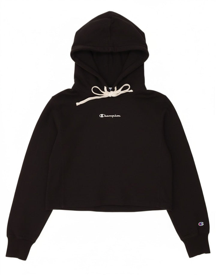 CHAMPION Womens Crop Hoodie Jumper UK 12 Medium Black