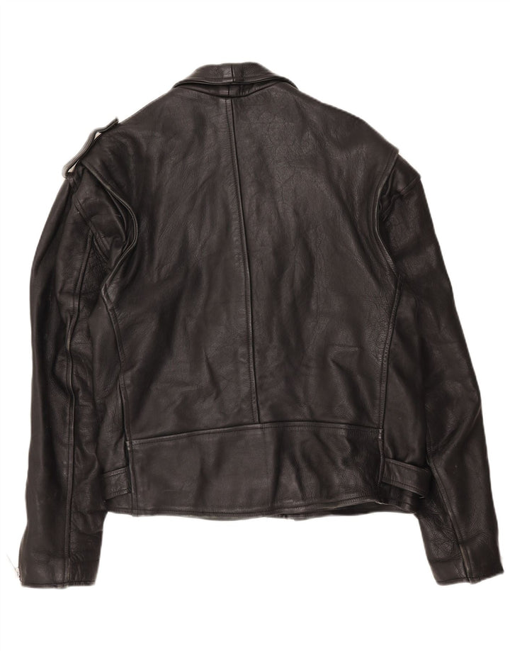 Jaqueta masculina de couro para motociclista AMI UK 48 4XL preta