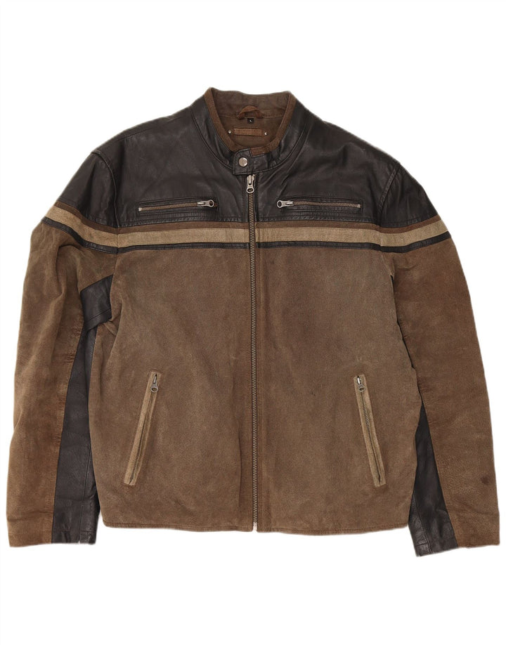 Angelo Litrico Chaqueta motera para hombre UK 40 Large Marrón Colorblock
