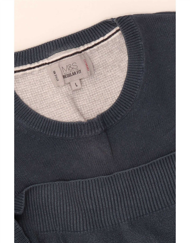 Marks & Spencer Pull à col rond coupe classique pour homme Bleu marine Taille L