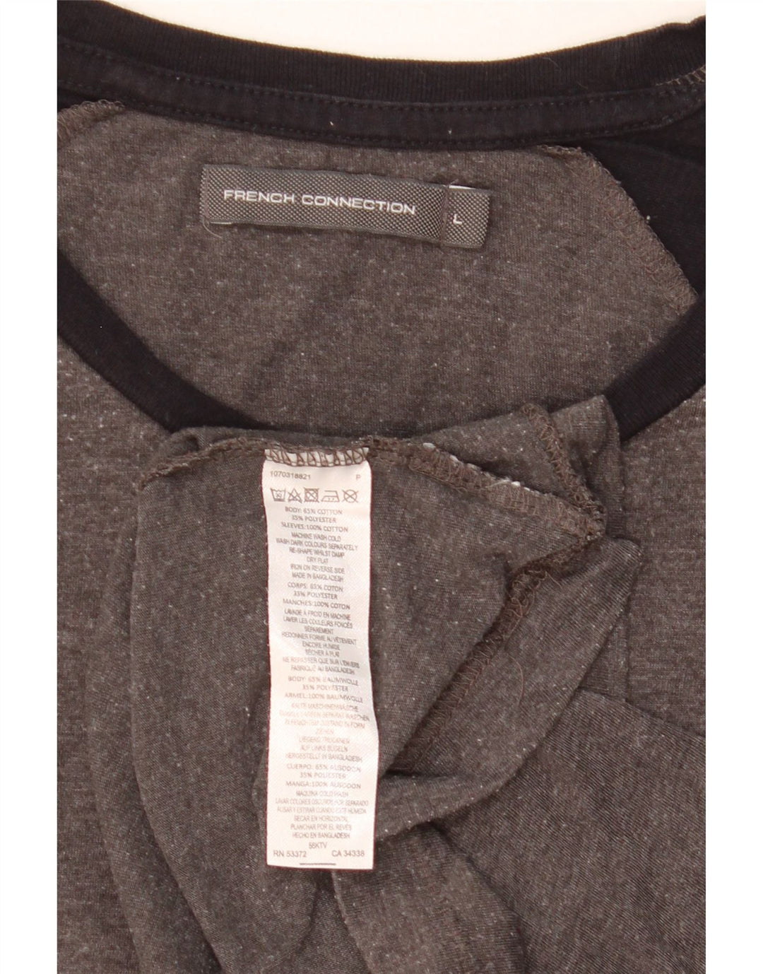 FRENCH CONNECTION Mens T-Shirt Top Large Grey Colourblock Cotton