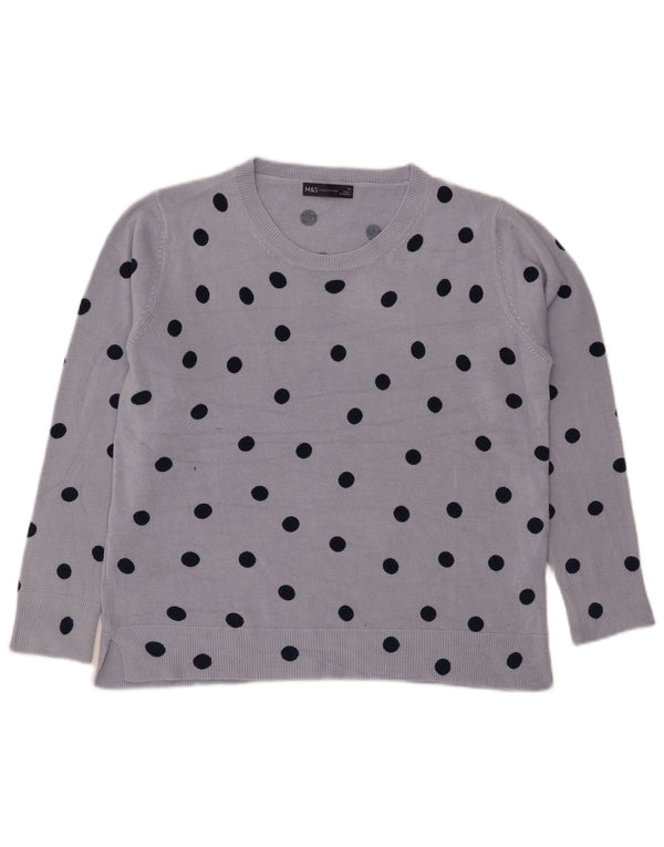 Marks & Spencer Womens Boat Neck Jumper Sweater UK 16 Large Blue Polka Dot