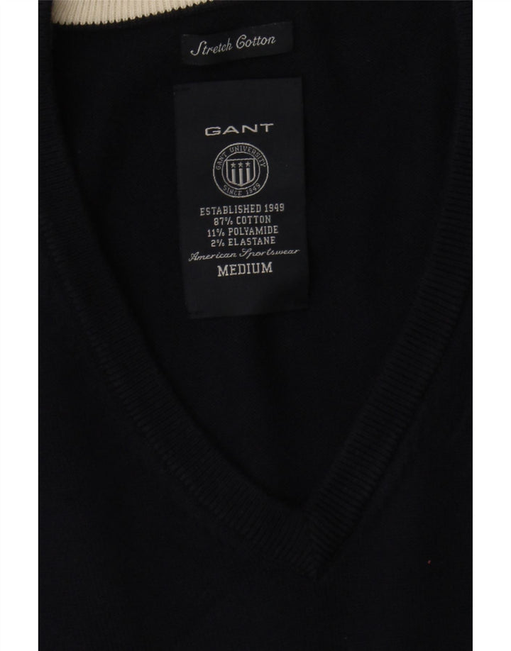 Gant Mens V-Neck Jumper Sweater Medium Navy Blue Colourblock Cotton
