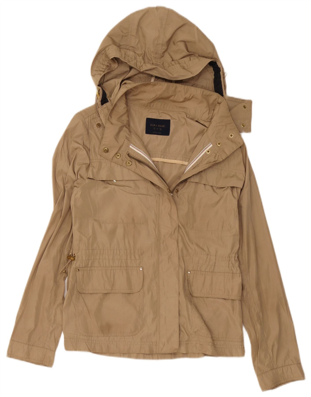 Zara Womens Hooded Rain Jacket UK 12 Medium Beige Polyester