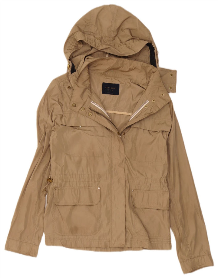 Zara Womens Hooded Rain Jacket UK 12 Medium Beige Polyester