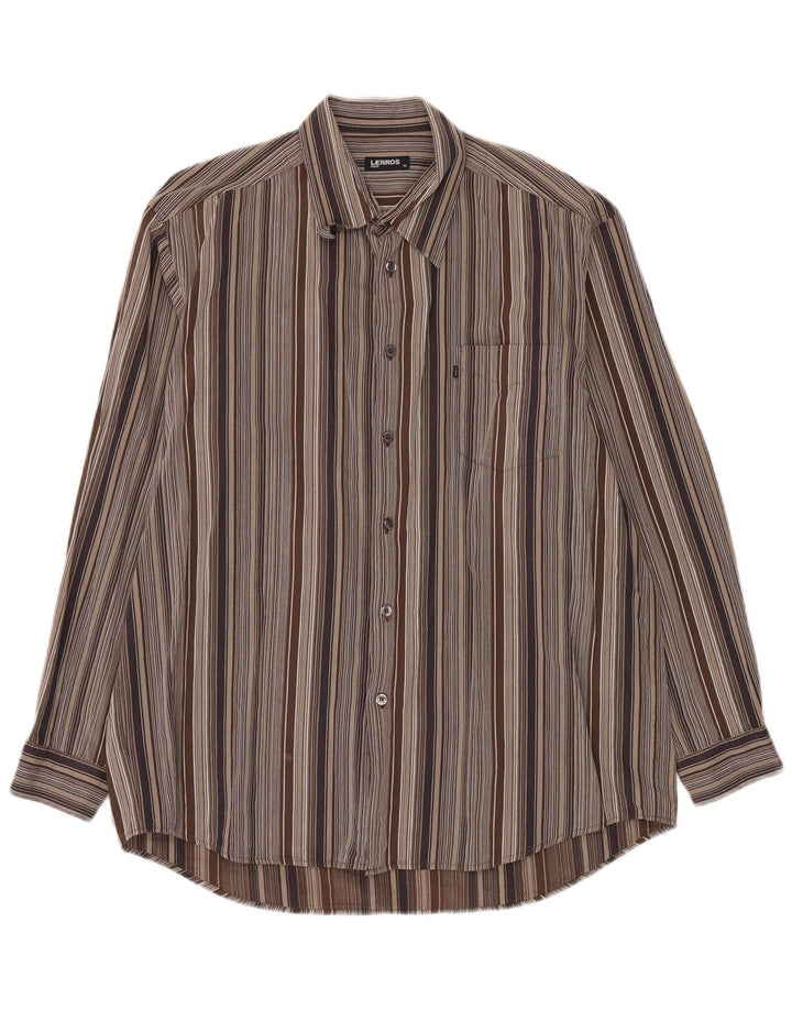 Lerros Mens Shirt XL Brown Striped Cotton