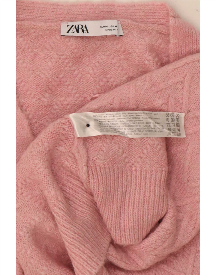 Zara Cardigan court surdimensionné pour femme UK 14 Chevron rose moyen