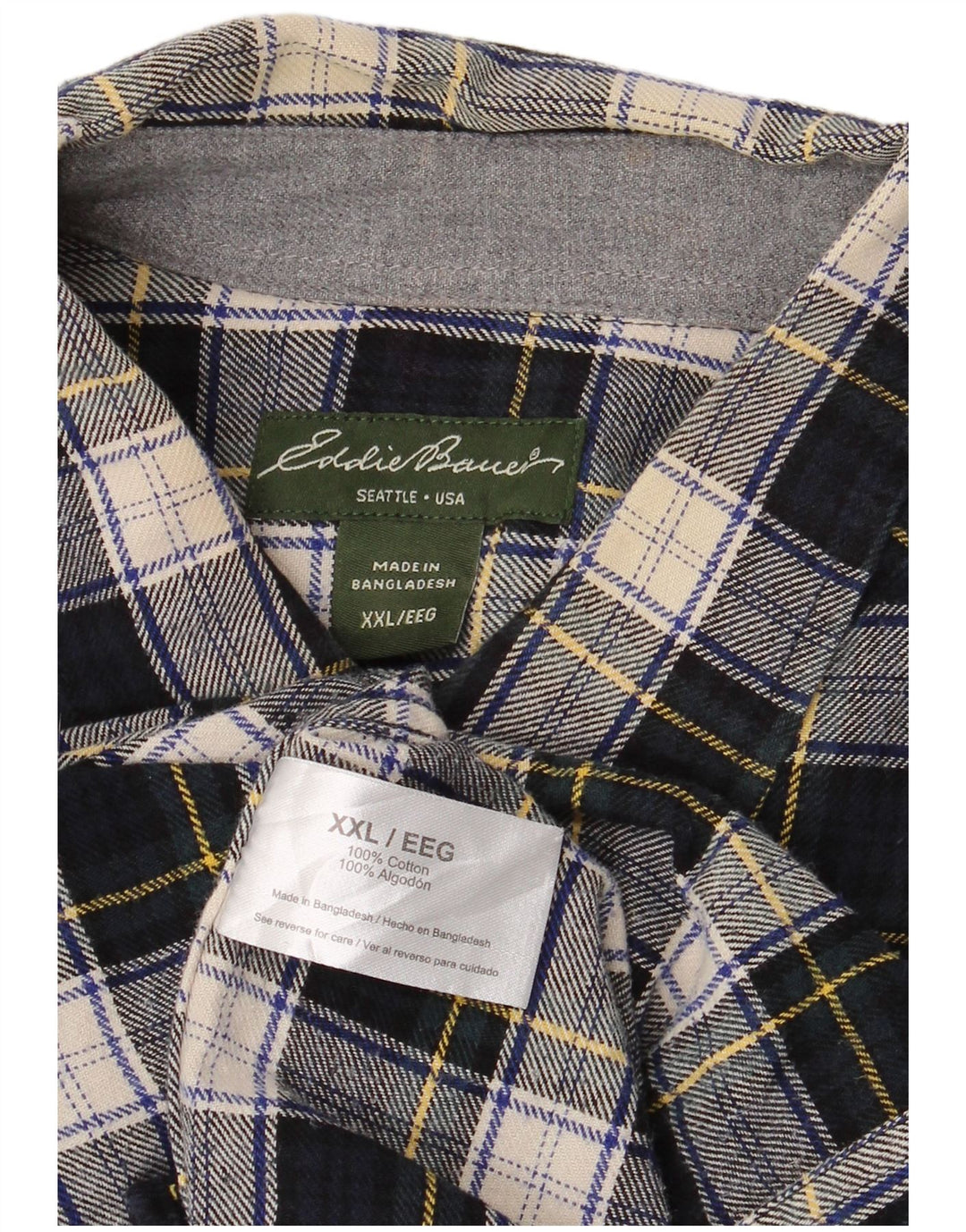 EDDIE BAUER Mens Flannel Shirt 2XL Navy Blue Check Cotton
