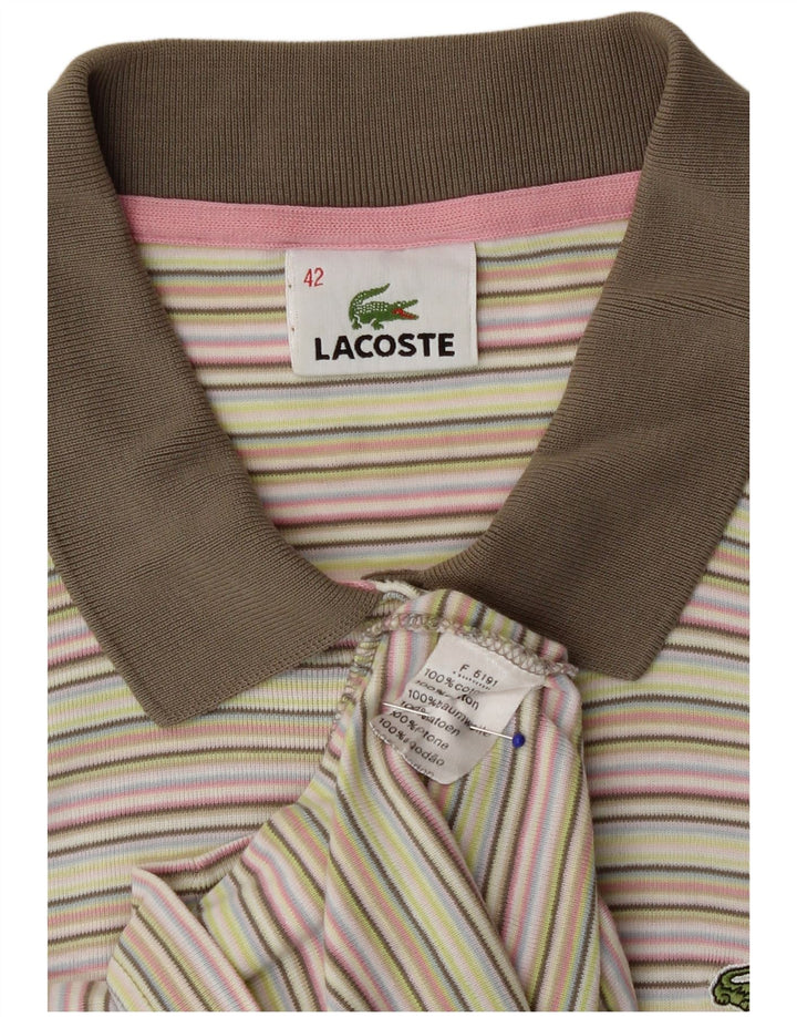 Lacoste Womens Polo Shirt IT 42 Large Multicoloured Striped Cotton