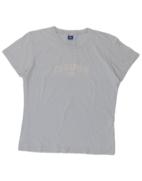 Champion Dame Grafisk T-Shirt Top UK 18 XL Blå Bomuld