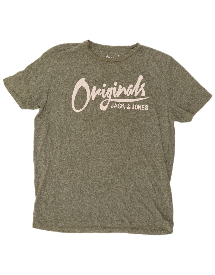 Jack & Jones Herre grafisk T-shirt Top XL Khaki Flecked Polyester