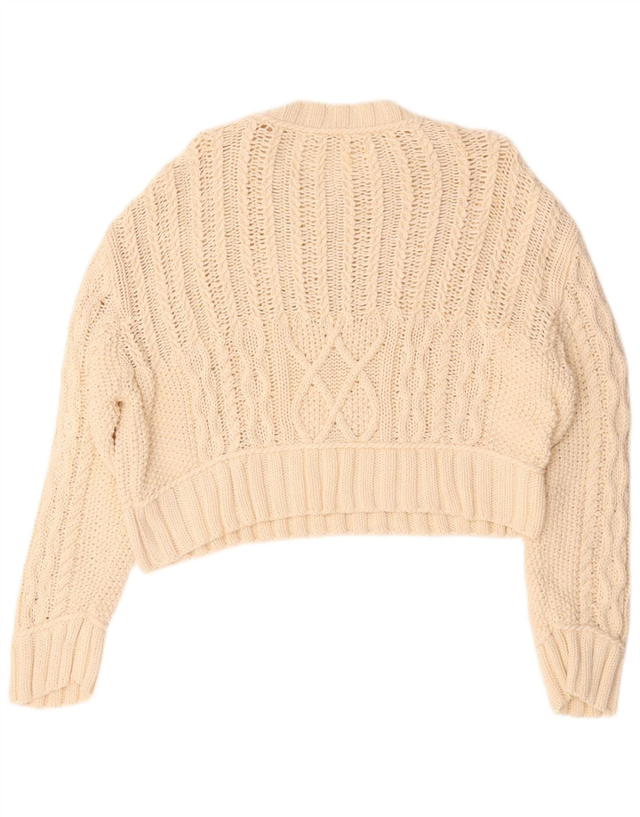 Zara Womens Crop Oversized Crew Neck Jumper Sweater UK 14 Medium Beige