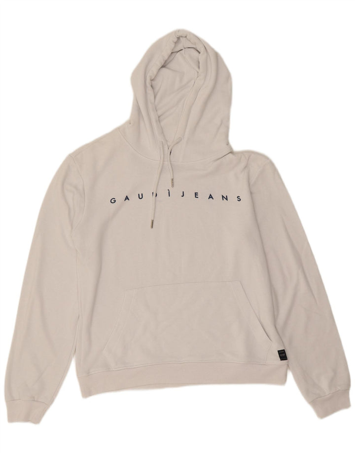 Gaudi Mens Graphic Hoodie Jumper Large White Cotton
