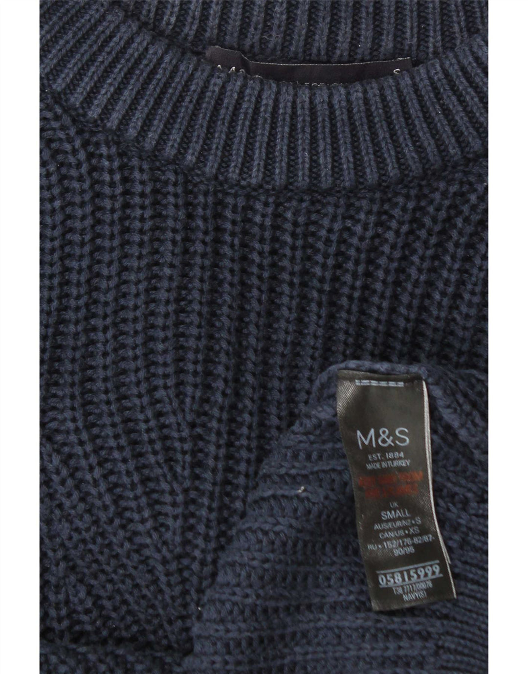 Marks & Spencer Mens Boat Neck Jumper Sweater Small Navy Blue Cotton