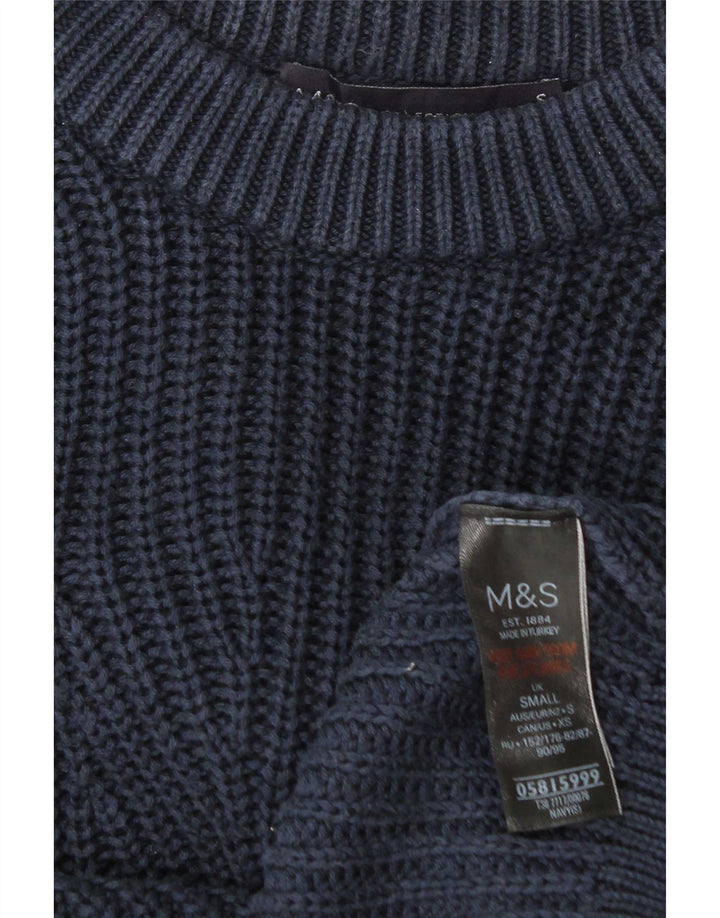 Marks & Spencer Mens Boat Neck Jumper Sweater Small Navy Blue Cotton