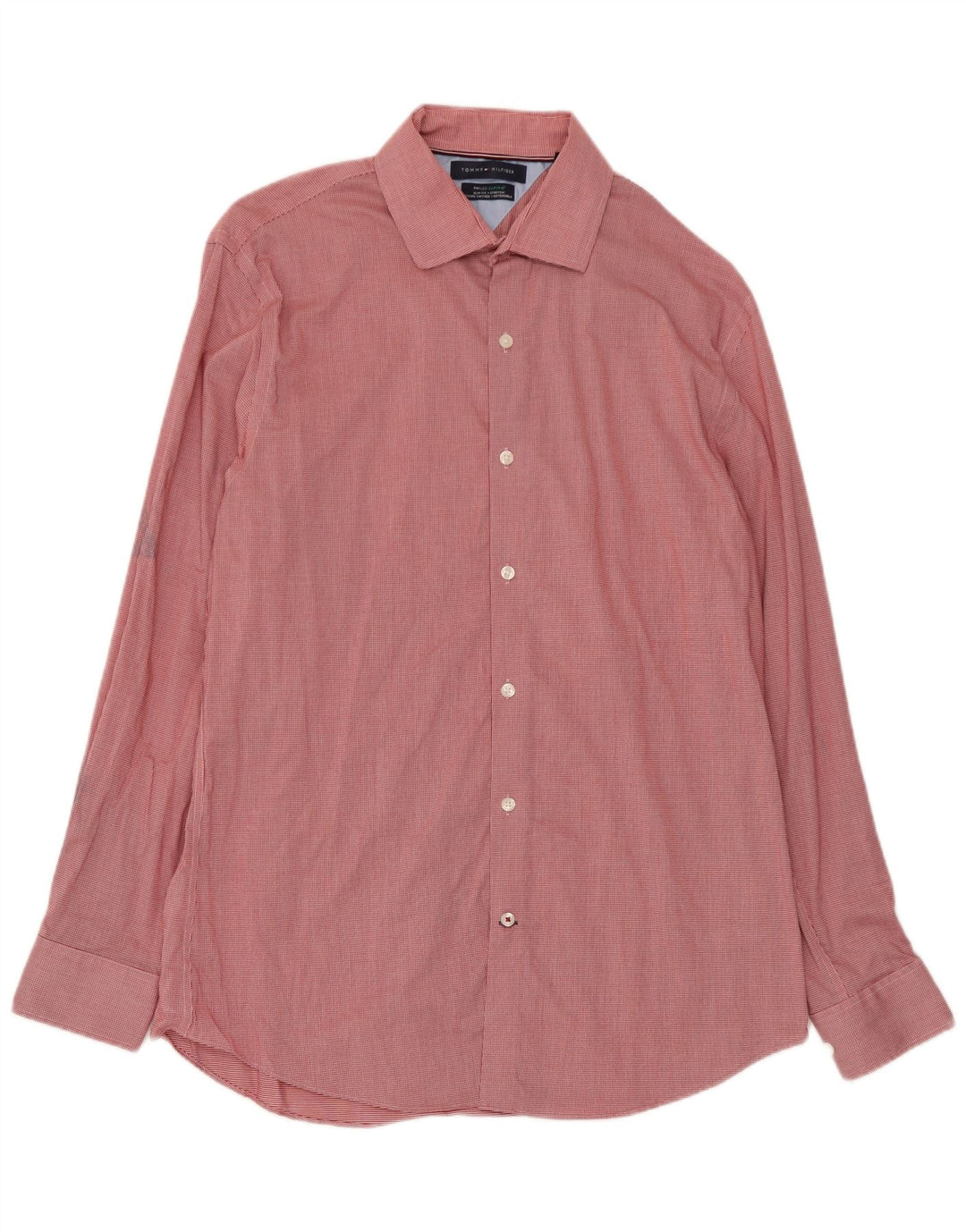 Tommy Hilfiger Mens Flex Slim Fit Shirt Size 16 Large Red Houndstooth