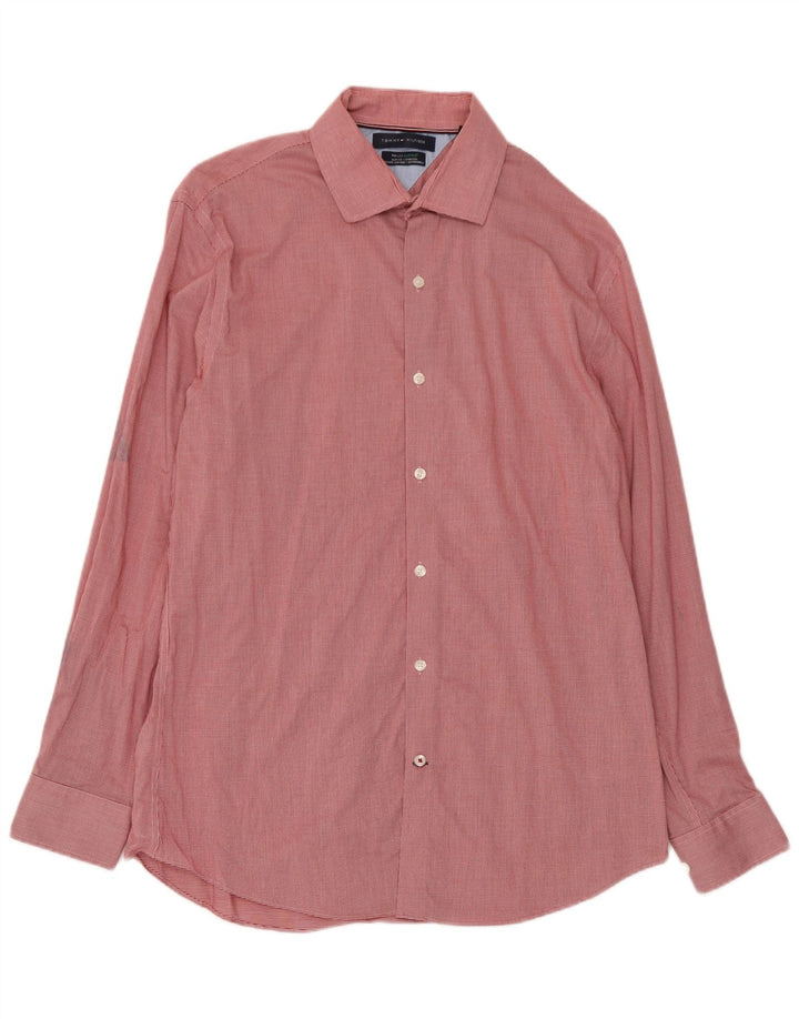 Tommy Hilfiger Mens Flex Slim Fit Shirt Size 16 Large Red Houndstooth