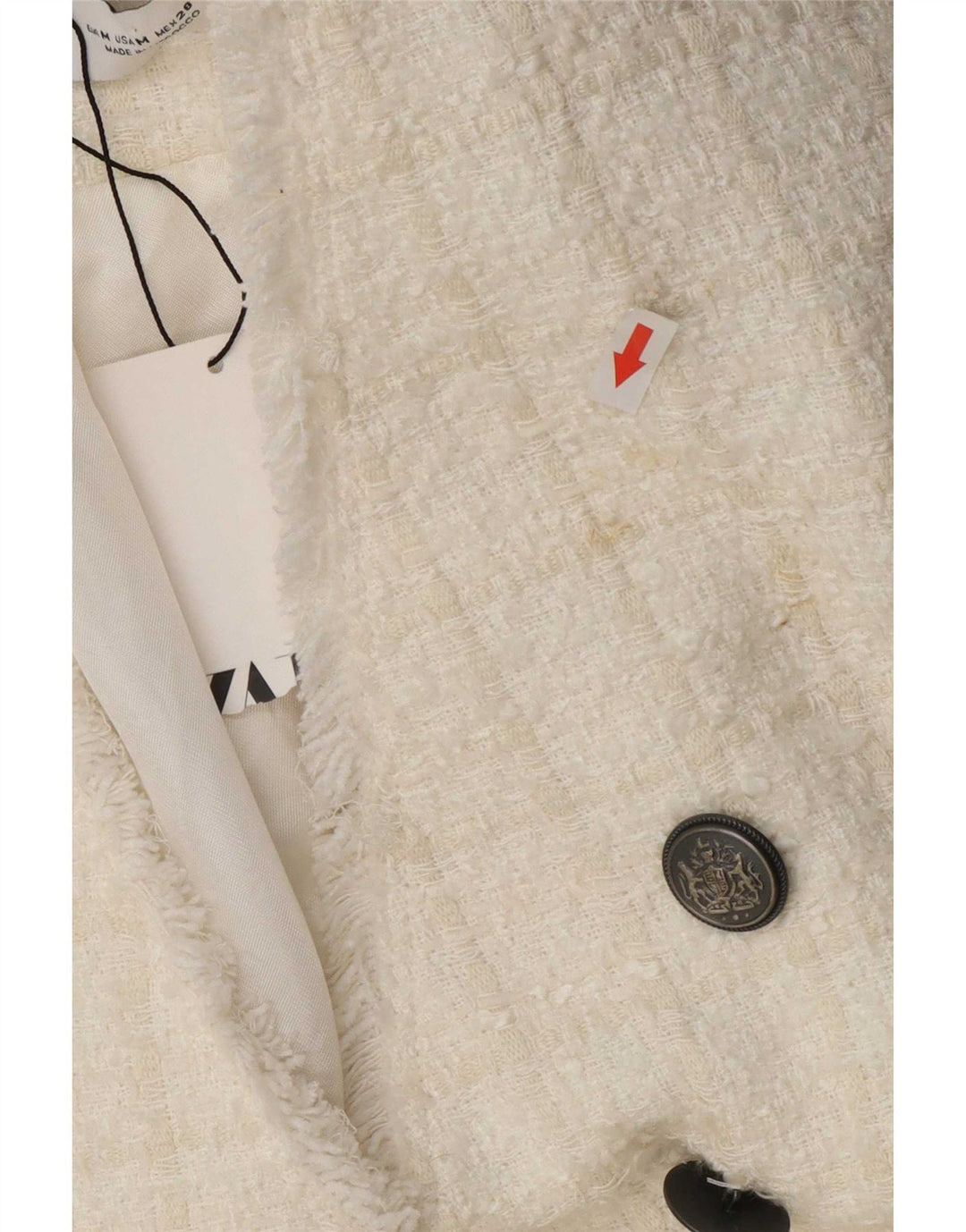 Zara Womens Double Breasted Blazer Jacket UK 12 Medium White Check