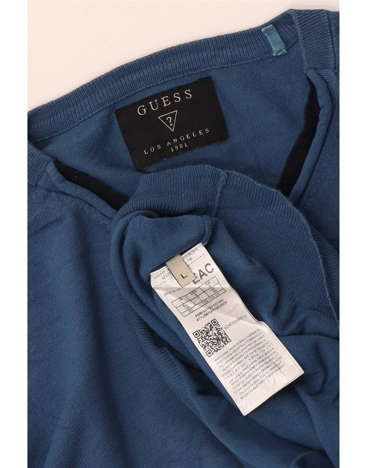 Guess Herre V-hals sweater Stor blå bomuld
