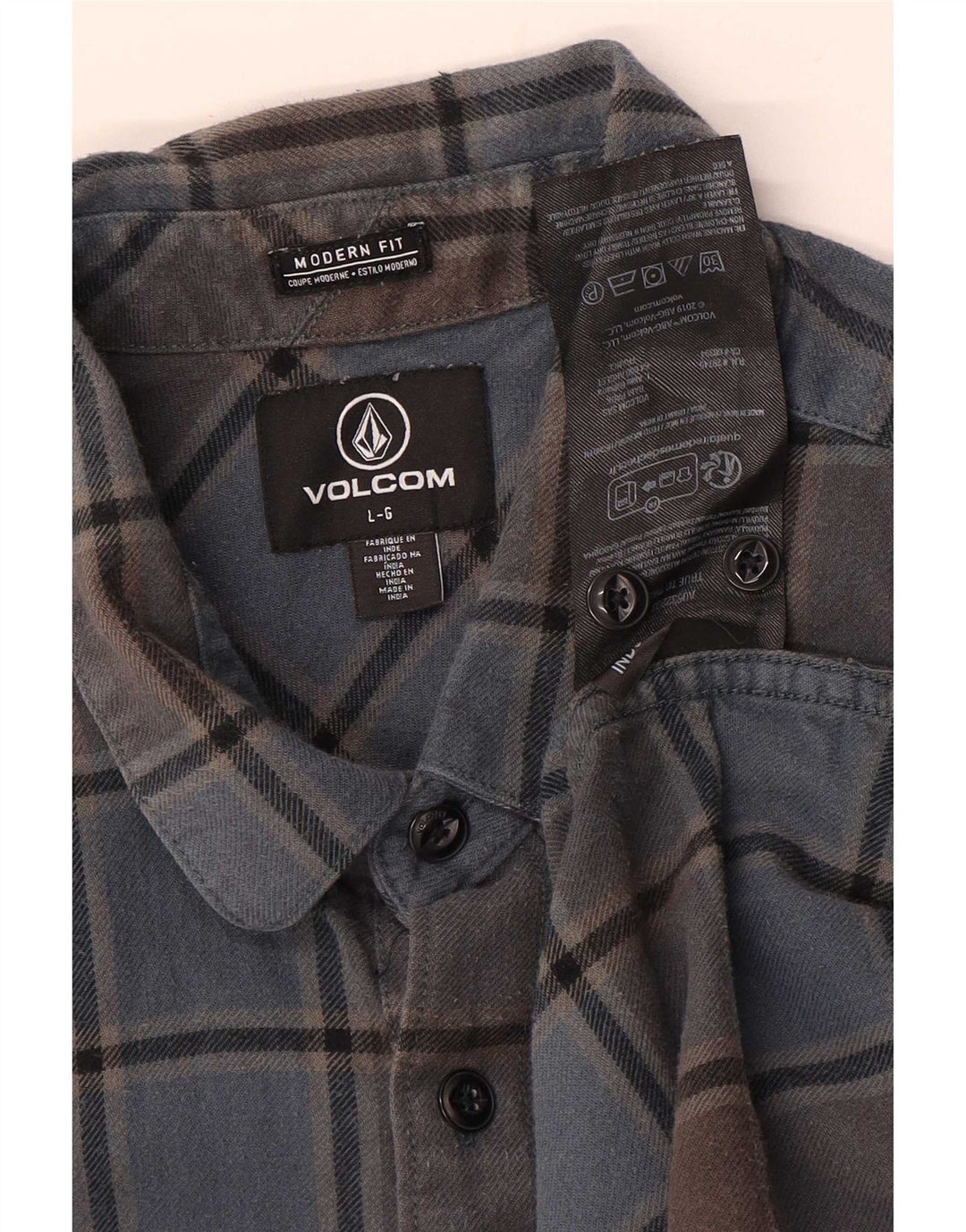 Volcom Chemise en flanelle coupe moderne pour hommes, grand coton à carreaux bleu
