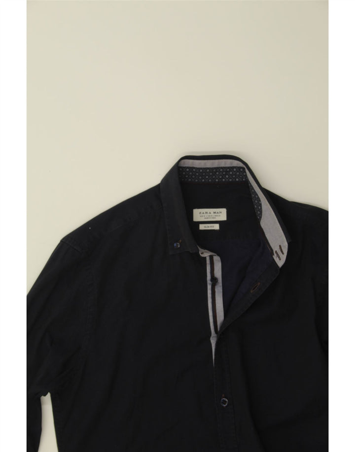 ZARA Mens Slim Fit Shirt Medium Navy Blue Vintage Zara and Second-Hand Zara from Messina Hembry 