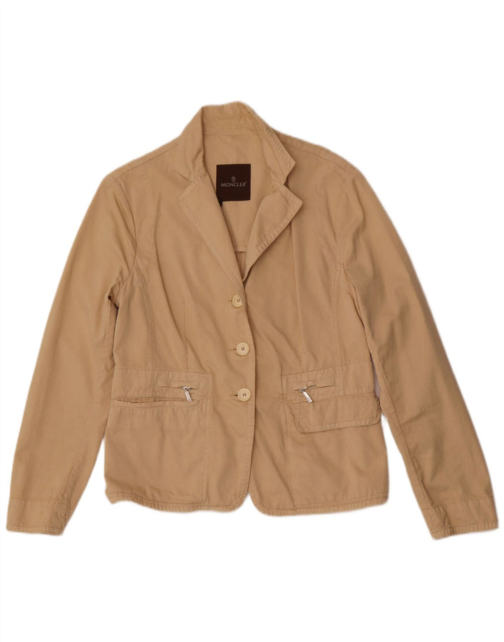 Moncler Womens Oversized 3 Button Blazer Jacket US 4 Small Beige Cotton