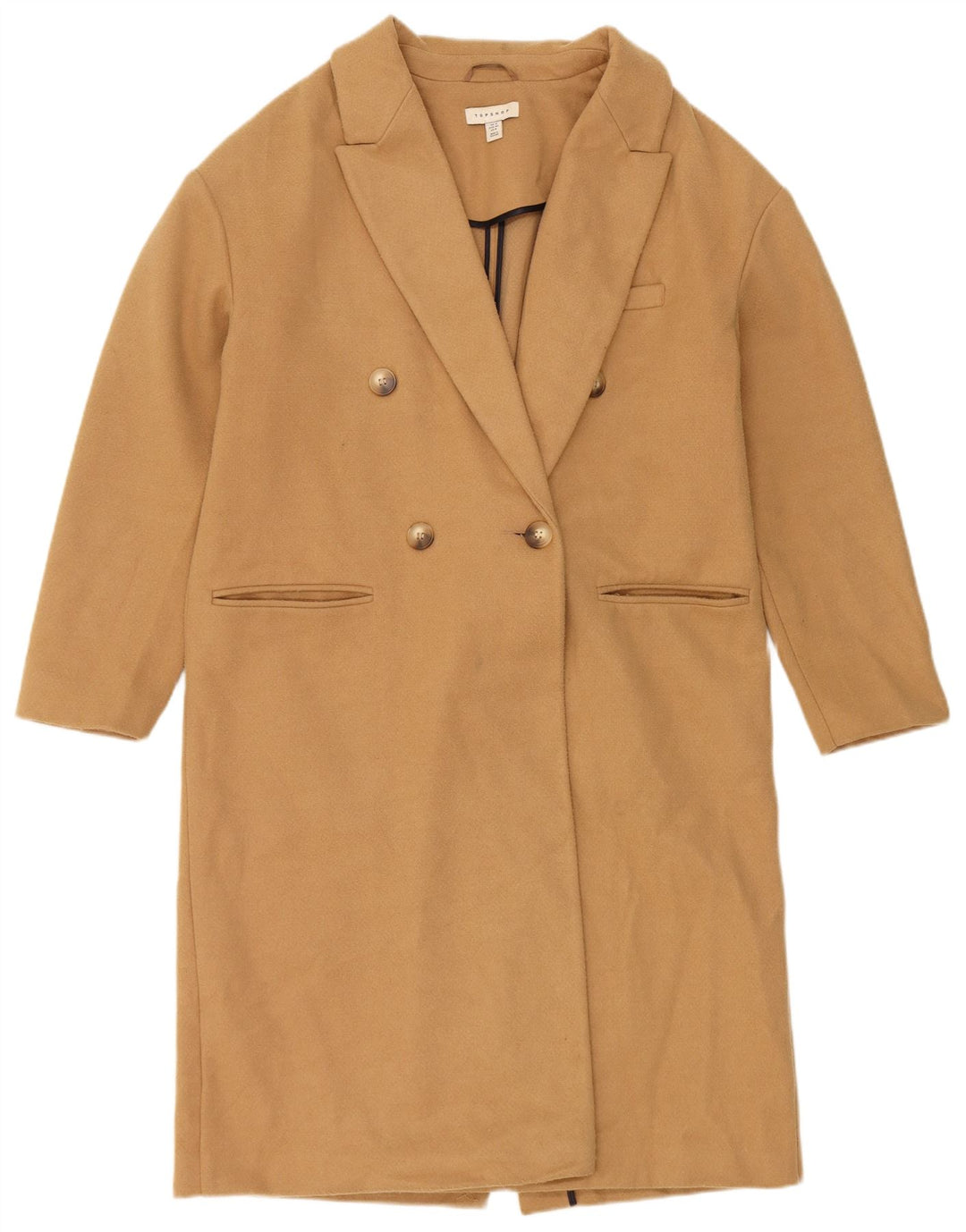 Topshop Damen Zweireihiger Mantel UK 12 Medium Beige Polyester