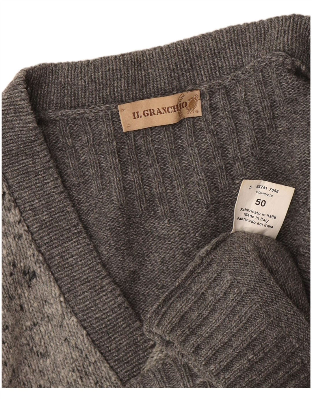 Il Granchio Męski sweter rozpinany IT 50 Średniej szarej wełnianej plamki