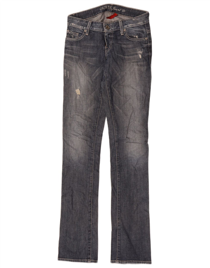 Guess Womens Distressed Slim Jeans W24 L34 Blue Cotton