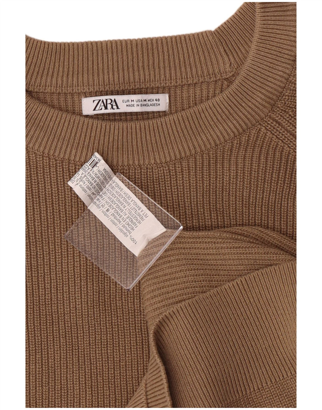 Zara Herren-Pullover mit Rundhalsausschnitt, mittelbraune Baumwolle