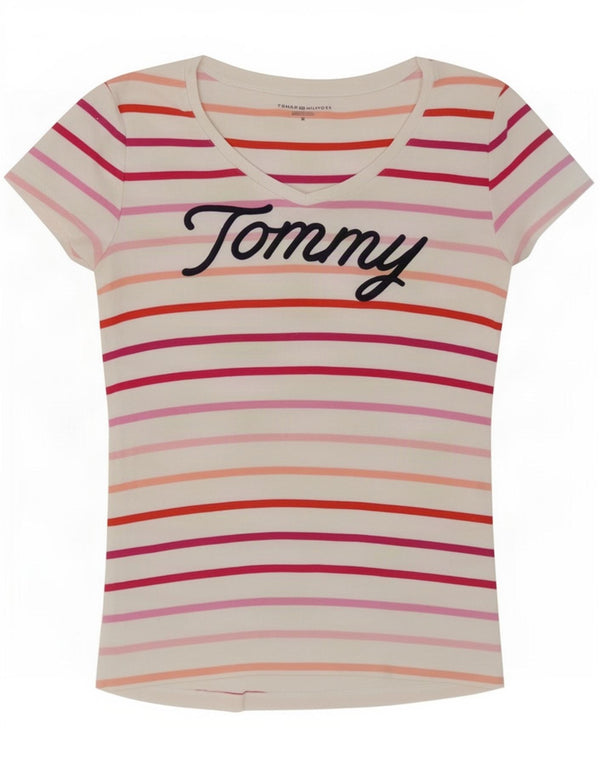 Женская футболка с рисунком Tommy Hilfiger Top UK 14, хлопковый средний цвет в белую полоску