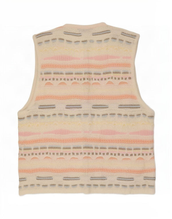 Vintage Womens Knit Waistcoat UK 14 Medium White Geometric Acrylic