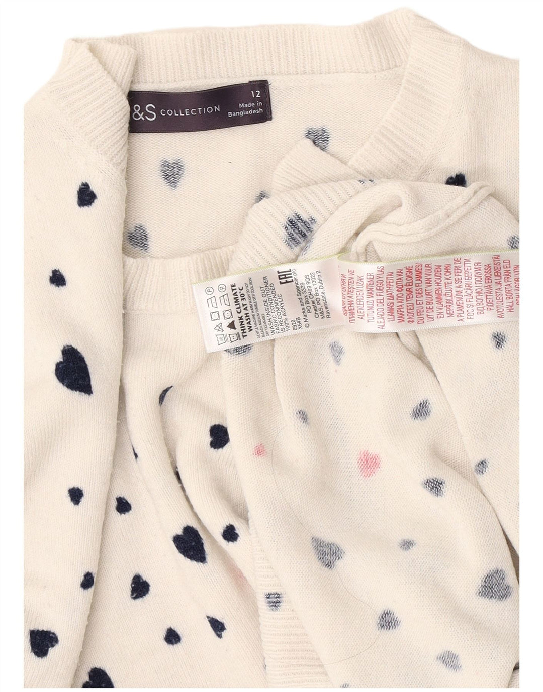 Marks & Spencer Womens Boat Neck Jumper Sweater UK 12 Medium White Heart