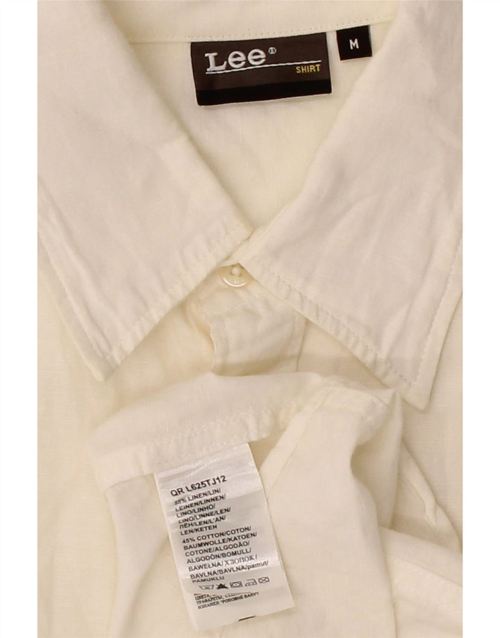 LEE Mens Short Sleeve Shirt Medium Off White Linen