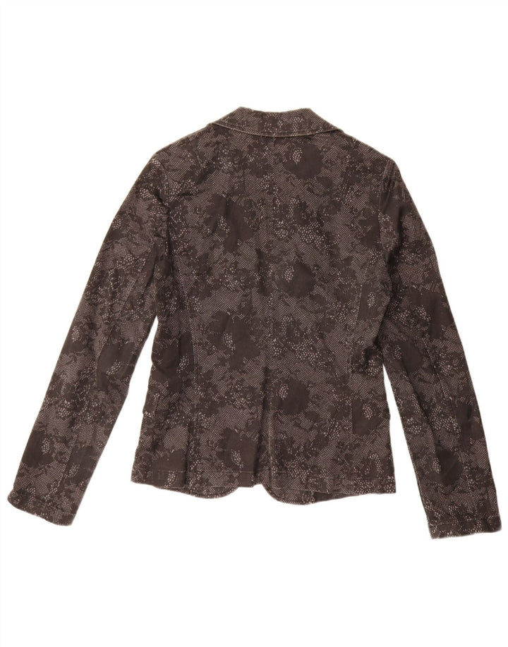 Benetton Veste blazer 1 bouton pour femme UK 10 Petit coton floral noir