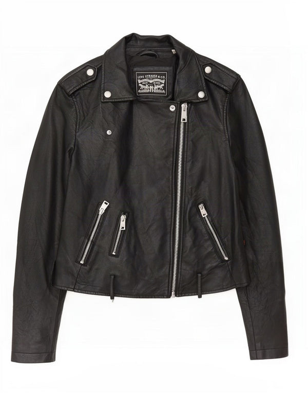 Giacca da motociclista in ecopelle corta da donna Levi's UK 10 piccola in poliuretano nero