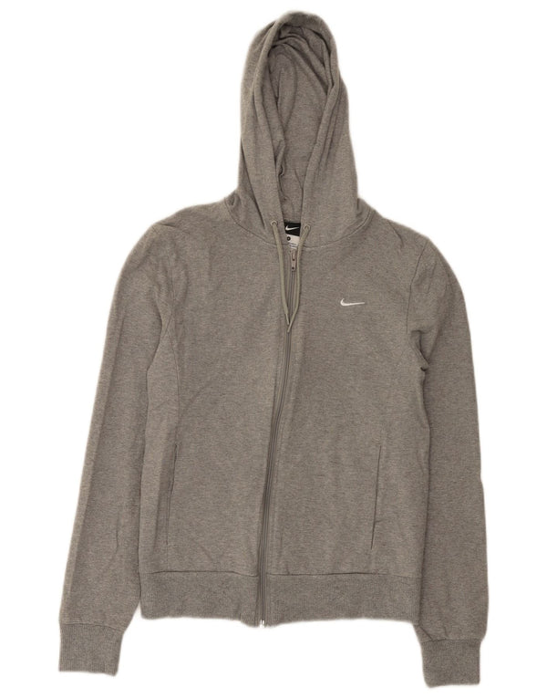 Nike Womens Zip Hoodie Sweater UK 10 Small Grey Cotton